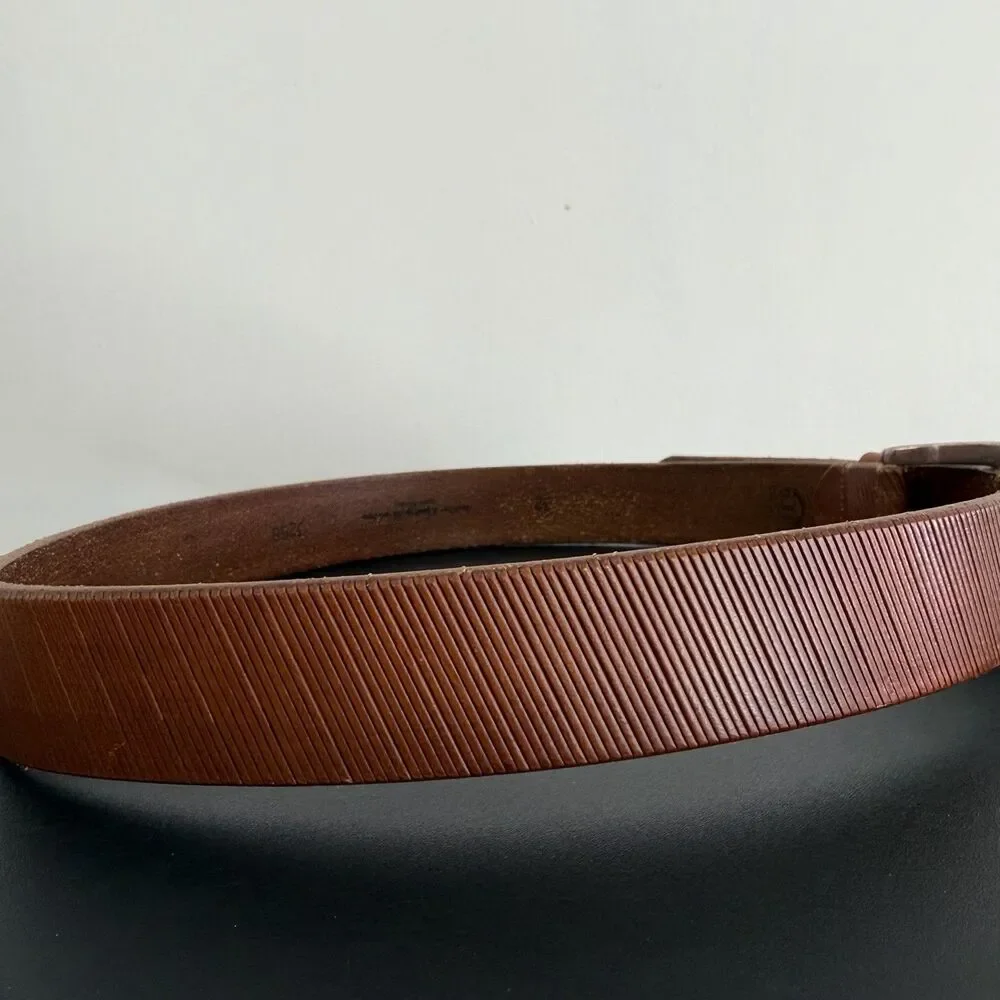 Torino Men’s Brown Genuine Leather Belt Size 32 Embossed Stripe Silver Buckle